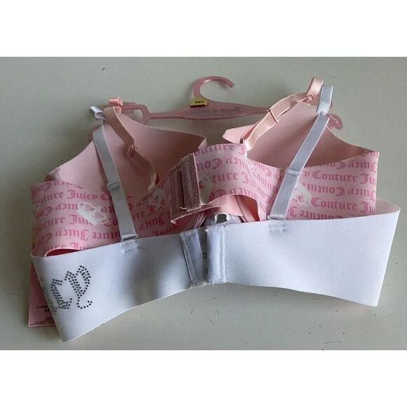 2 Pack Juicy Couture Bra Sz 38C SEXY Push Up JC5301 Bling White Pink Logo NEW - Picture 6 of 7